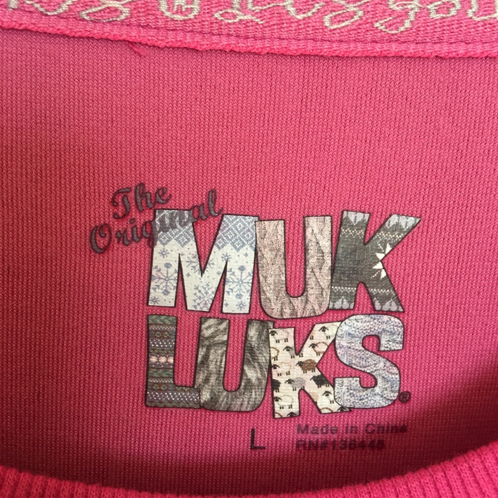 Muk Luks Hot Pink Velour Pullover Sweatshirt L Large - Picture 3 of 5